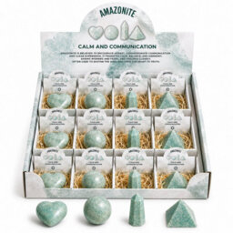 Four Gemstone Shapes Set Amazonite Heart, Sphere, Obelisk & Pyramid - thumbnail 2
