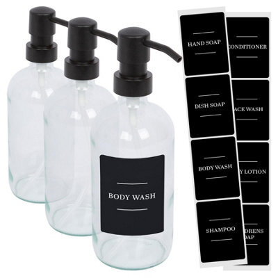 Harbour Housewares Glass Soap Dispensers With Labels - 500Ml - Clear/black - Pack Of 3 - image 1