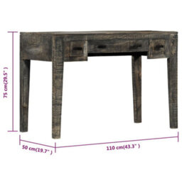 Berkfield Desk Black 110X50X75 Cm Solid Mango Wood - thumbnail 6