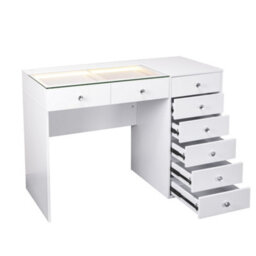 Fenchilin 8-Drawer Vanity Dressing Table With Led Lights 120X55X81Cm White Makeup Desk - thumbnail 8