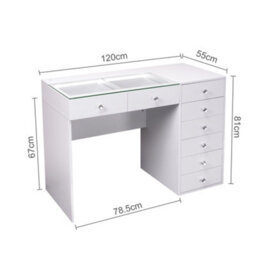 Fenchilin 8-Drawer Vanity Dressing Table With Led Lights 120X55X81Cm White Makeup Desk - thumbnail 3