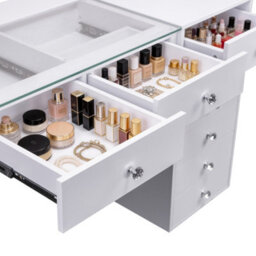 Fenchilin 8-Drawer Vanity Dressing Table With Led Lights 120X55X81Cm White Makeup Desk - thumbnail 5