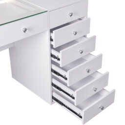 Fenchilin 8-Drawer Vanity Dressing Table With Led Lights 120X55X81Cm White Makeup Desk - thumbnail 7