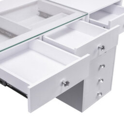 Fenchilin 8-Drawer Vanity Dressing Table With Led Lights 120X55X81Cm White Makeup Desk - thumbnail 4