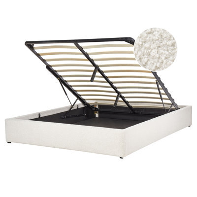 Beliani Ottoman Bed Without Headboard Boucle Dinan 160 X 200 Cm (Eu King Size) Off-White - image 1