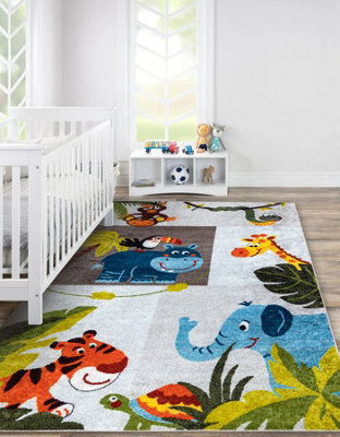 RugsX Junior 51858.802 Washing Carpet Animals, Africa For Children Anti-Slip - Grey 140X190 Cm - image 1