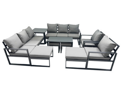 Fimous Outdoor Garden Furniture Set Aluminium Lounge 3 Seat Sofa Oblong Coffee Table Sets With 2 Chairs 4 Stools Side Table - image 1