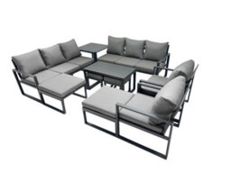 Fimous Outdoor Garden Furniture Set Aluminium Lounge 3 Seat Sofa Oblong Coffee Table Sets With 2 Chairs 4 Stools Side Table - thumbnail 2