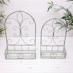 Annibells Antique Green Metal Ornate Vintage Wall Baskets (17918) - Small - thumbnail 4