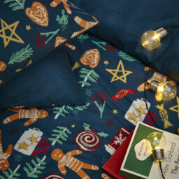 Furn. Yuletide Treats Festive Pyjama Fleece Duvet Cover Set, Single, Blue - thumbnail 3