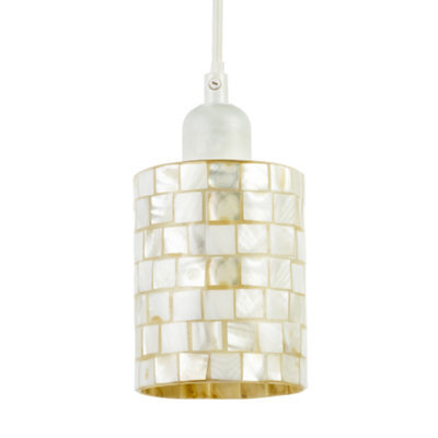 Happy Homewares Modern Cylindrical Pendant Light Shade Mother Of Pearl Style Mosaic - image 1