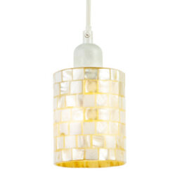 Happy Homewares Modern Cylindrical Pendant Light Shade Mother Of Pearl Style Mosaic - thumbnail 2