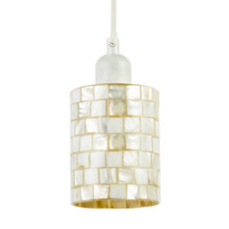 Happy Homewares Modern Cylindrical Pendant Light Shade Mother Of Pearl Style Mosaic - thumbnail 1