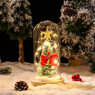 Living And Home Christmas Decoration Xmas Ornament Led Tabletop Mini Christmas Tree In Glass Dome H 21.5 Cm - image 1