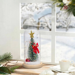 Living And Home Christmas Decoration Xmas Ornament Led Tabletop Mini Christmas Tree In Glass Dome H 21.5 Cm - thumbnail 2