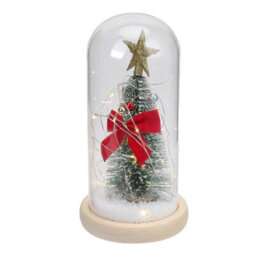 Living And Home Christmas Decoration Xmas Ornament Led Tabletop Mini Christmas Tree In Glass Dome H 21.5 Cm - thumbnail 3