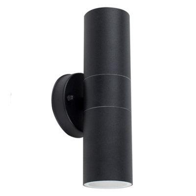 Valuelights Stainless Steel Black External Up/down Ip44 Rated Outdoor Security Wall Light With 2 X 5W Gu10 Cool White Led Bulbs - image 1