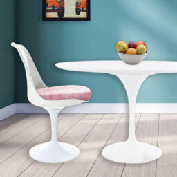 Fusion Living Tulip Set - White Large Circular Table And Six Chairs With Luxurious Cushion Light Pink - thumbnail 2