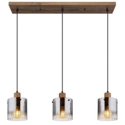 Luminosa Lighting Luminosa Underwood Bar Pendant Ceiling Light Wood Look Dark Smoke Glass Shade 3X E27 - thumbnail 3