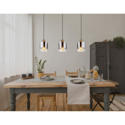 Luminosa Lighting Luminosa Underwood Bar Pendant Ceiling Light Wood Look Dark Smoke Glass Shade 3X E27 - thumbnail 5