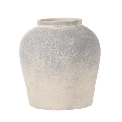 Medium Blue & Natural Matt Ceramic Speckled Vase, (H)27Cm (D)26Cm - image 1