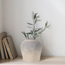Medium Blue & Natural Matt Ceramic Speckled Vase, (H)27Cm (D)26Cm - thumbnail 3