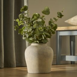 Medium Blue & Natural Matt Ceramic Speckled Vase, (H)27Cm (D)26Cm - thumbnail 6