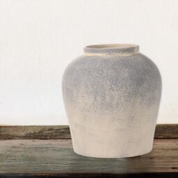 Medium Blue & Natural Matt Ceramic Speckled Vase, (H)27Cm (D)26Cm - thumbnail 4