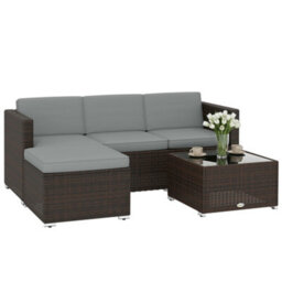 Outsunny Garden Furniture Set W/ Padded Cushions Corner Sofa Set, Light Grey - thumbnail 2