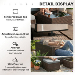 Outsunny Garden Furniture Set W/ Padded Cushions Corner Sofa Set, Light Grey - thumbnail 6