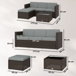 Outsunny Garden Furniture Set W/ Padded Cushions Corner Sofa Set, Light Grey - thumbnail 3