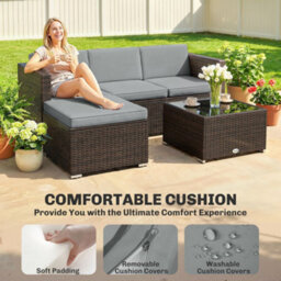 Outsunny Garden Furniture Set W/ Padded Cushions Corner Sofa Set, Light Grey - thumbnail 5