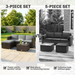 Outsunny Garden Furniture Set W/ Padded Cushions Corner Sofa Set, Light Grey - thumbnail 7