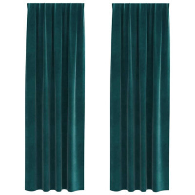 Berkfield Modern Blackout Curtains With Top Tape 2 Pcs Dark Green Velvet