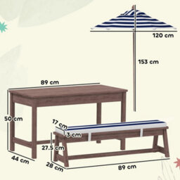 Kids Picnic Table, Wooden Kids Garden Furniture With Umbrella - thumbnail 2