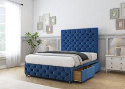 "Comfort Florida Navy Plush Divan Bed Base 2 Drawers Left Side - 26"" Strutted  & 12"" Footboard 2'6 Small Single" - thumbnail 5