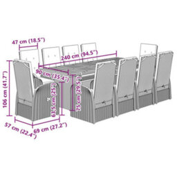Berkfield 11 Piece Garden Dining Set With Cushions Grey Poly Rattan - thumbnail 8