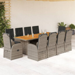 Berkfield 11 Piece Garden Dining Set With Cushions Grey Poly Rattan