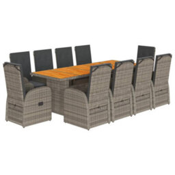 Berkfield 11 Piece Garden Dining Set With Cushions Grey Poly Rattan - thumbnail 2