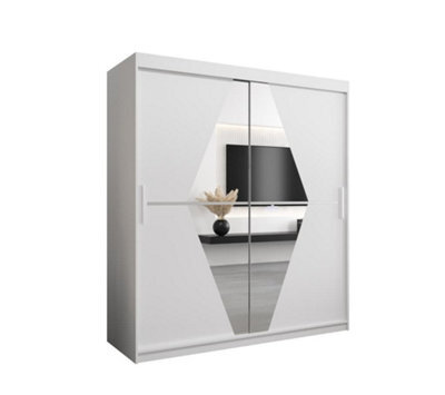 Arte Boliwia Contemporary 2 Mirrored Sliding Door Wardrobe 9 Shelves 2 Rails White (H)2000mm (W)1800mm (D)620mm - image 1