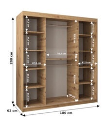 Arte Boliwia Contemporary 2 Mirrored Sliding Door Wardrobe 9 Shelves 2 Rails White (H)2000mm (W)1800mm (D)620mm - thumbnail 4
