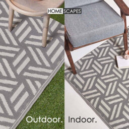 Homescapes Luxury Outdoor Rug Waterproof Reversible For Garden, 120 X 180 Cm, Grey & White, Recycled, Luna Geometric - thumbnail 5