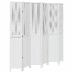 Vidaxl Room Divider 6 Panels White Solid Wood Paulownia - thumbnail 2