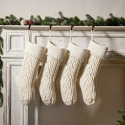 Amorly 4Pcs White Knitted Christmas Stockings With Ruffled Cuff, Hanging Decor Stockings For Fireplace Mantel Holiday Home Party Decor - thumbnail 4
