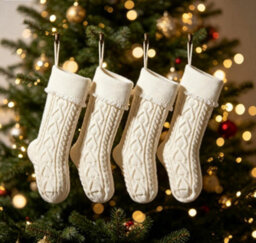 Amorly 4Pcs White Knitted Christmas Stockings With Ruffled Cuff, Hanging Decor Stockings For Fireplace Mantel Holiday Home Party Decor - thumbnail 3