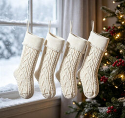 Amorly 4Pcs White Knitted Christmas Stockings With Ruffled Cuff, Hanging Decor Stockings For Fireplace Mantel Holiday Home Party Decor - thumbnail 2