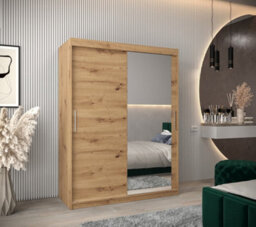 Arte Tokyo 02 Contemporary Mirrored 2 Sliding Door Wardrobe 5 Shelves 2 Rails Oak Artisan Effect (H)2000mm (W)1500mm (D)620mm - thumbnail 2