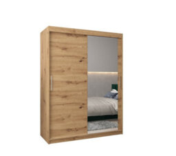 Arte Tokyo 02 Contemporary Mirrored 2 Sliding Door Wardrobe 5 Shelves 2 Rails Oak Artisan Effect (H)2000mm (W)1500mm (D)620mm - thumbnail 1