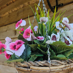 Best Artificial Pair Of 30Cm 10 Inch Pink & Purple Pansy Flower With Decorative Rattan Hanging Baskets For Indoor Outdoor Garden Use - thumbnail 4