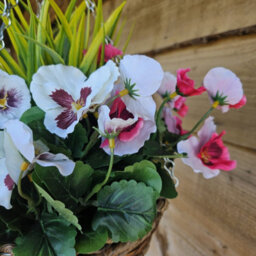 Best Artificial Pair Of 30Cm 10 Inch Pink & Purple Pansy Flower With Decorative Rattan Hanging Baskets For Indoor Outdoor Garden Use - thumbnail 3